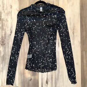 NEVER WORN Amazon long sleeve see through star top in black